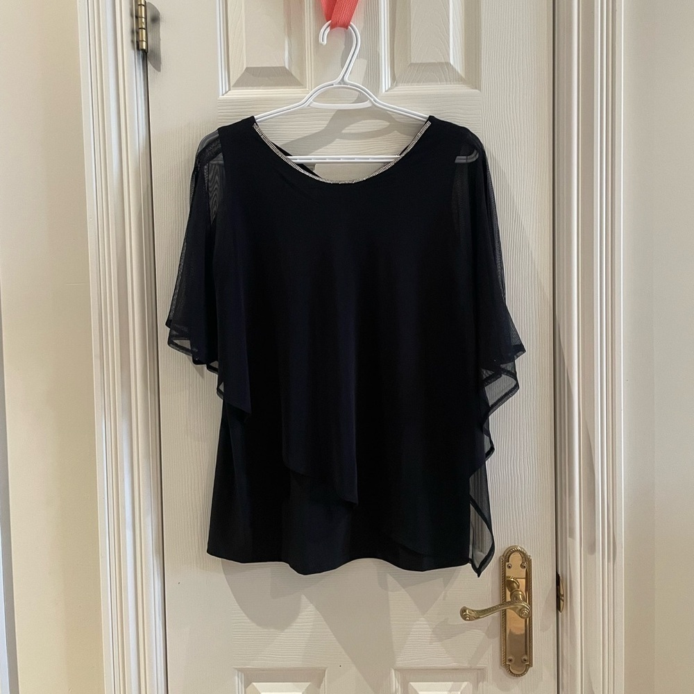 Women's Black Layered Chiffon Overlay Tank Top